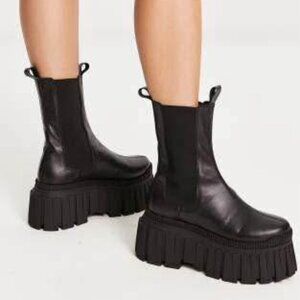 ASOS DESIGN Arlo premium leather chunky chelsea boots in black
